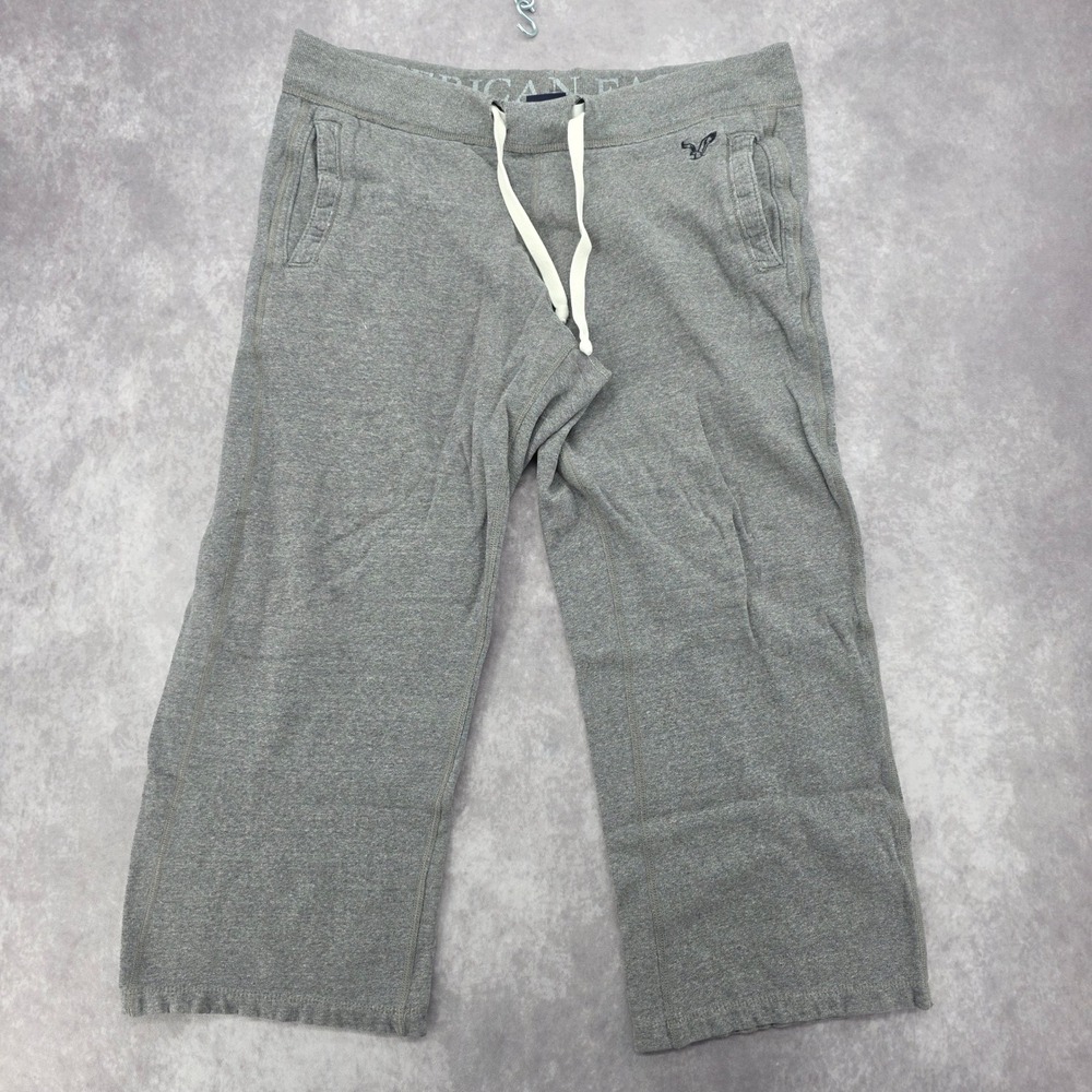 Vintage American Eagle Outfitters Gray Wide Leg Cropped Sweatpants Large Lounge